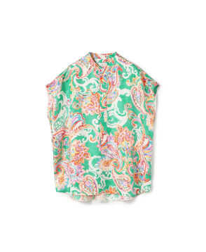 シルクツイル フラワーペイズリープリント キャップスリーブブラウス