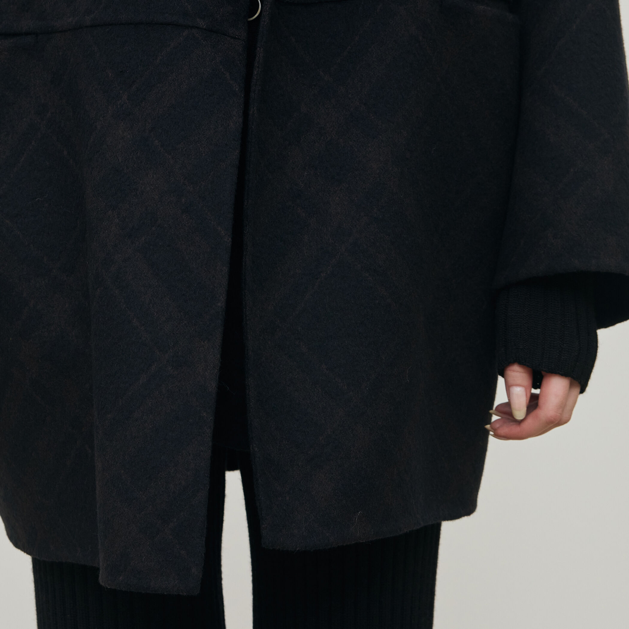 ダブルフェイスチェックジャガード ウィングカラーコート