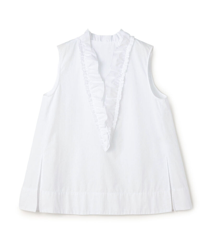 【WEB先行予約】コットンタイプライター フリルノースリーブブラウス