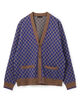 コットンポリエステル チェックジャカード Vネックカーディガン