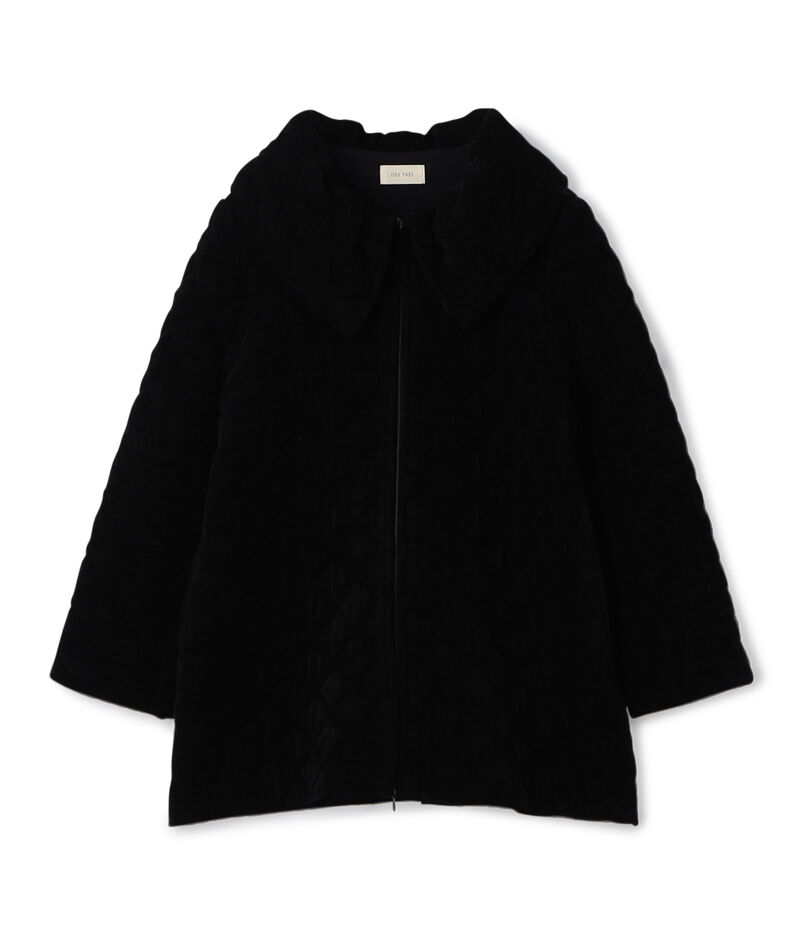 キルティングベロアニット ビックカラーコート