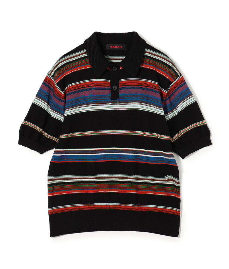 コットンカシミヤ マルチボーダー ポロプルオーバー