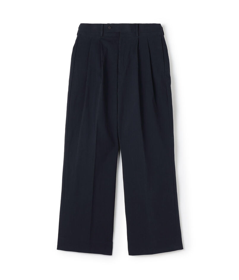 コットンナイロンツイル 2プリーツワイドストレートパンツ