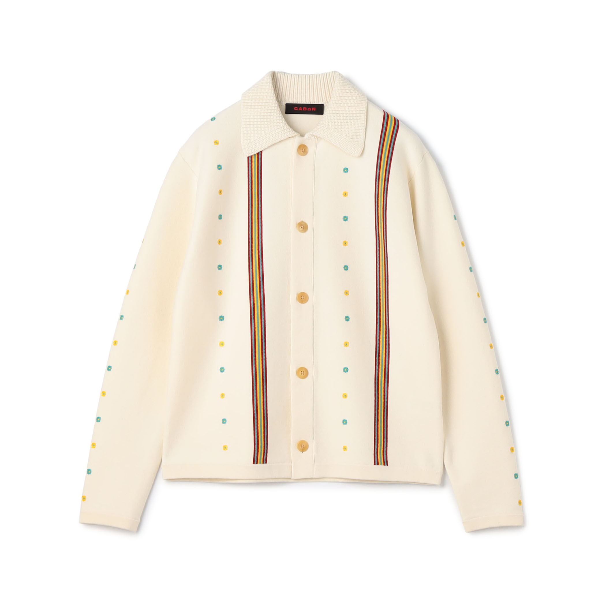 □CABaN コットンカシミヤ エンブロイダリーポロカーディガン