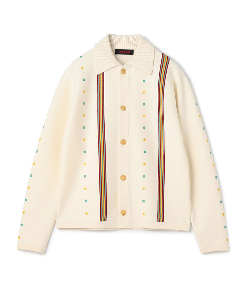 ■CABaN コットンカシミヤ エンブロイダリーポロカーディガン