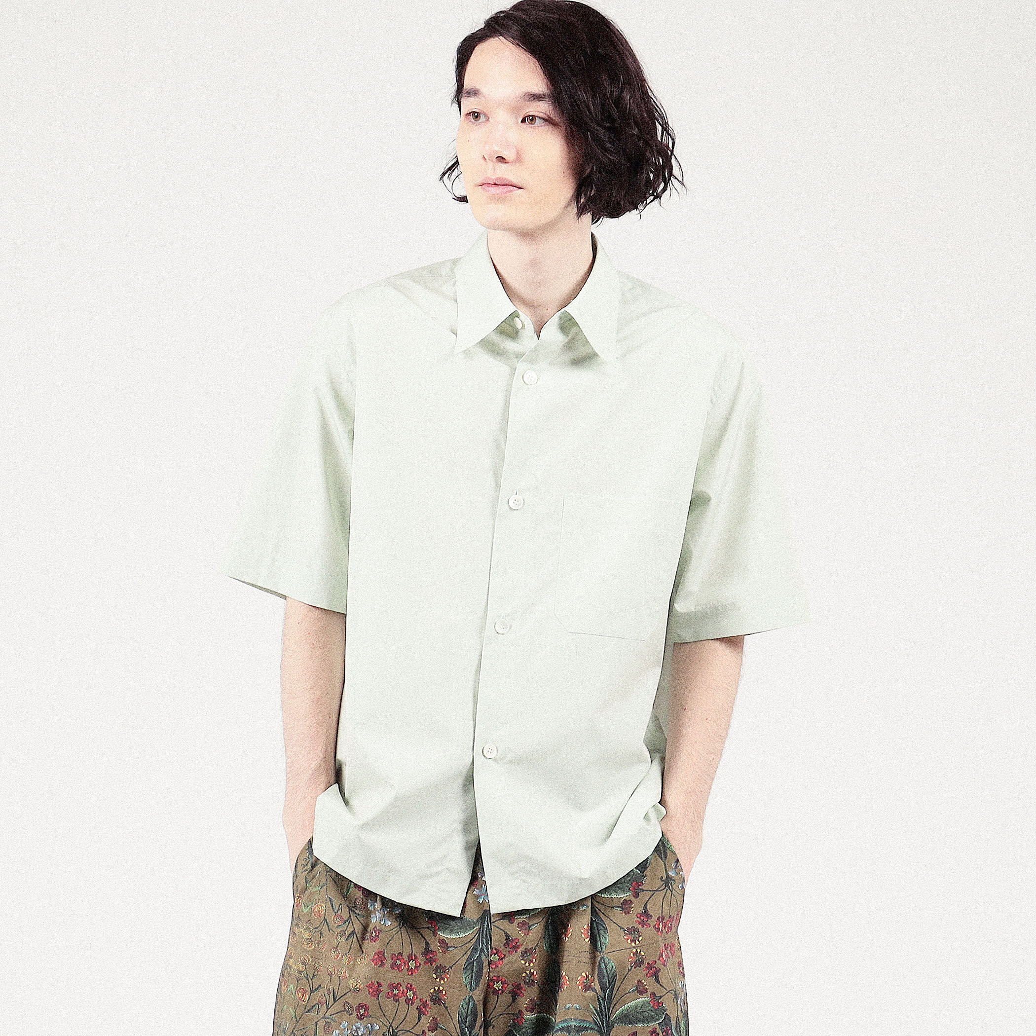 CABaN コットン シャンブレー ハーフスリーブシャツ