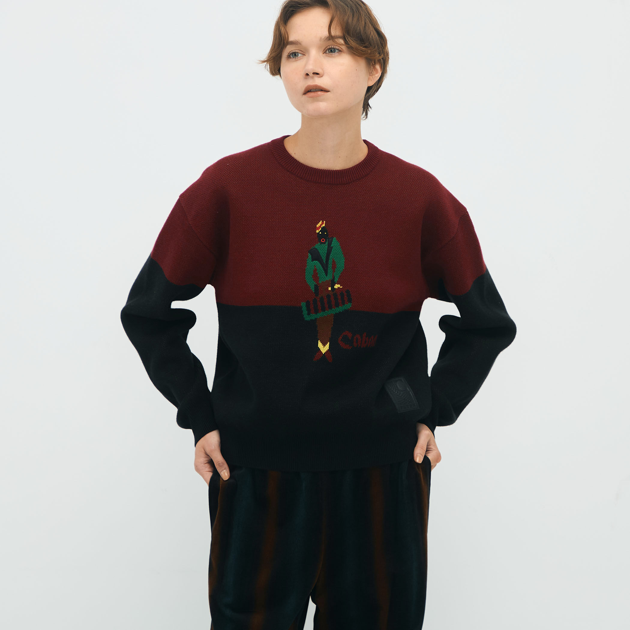 CABaN コットンカシミヤジャカード JAZZ VIBRAPHONE クルーネックプル