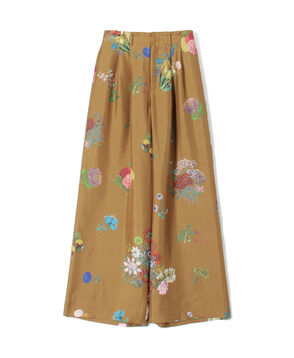 シルク BOUQUETプリント 2タックワイドパンツ