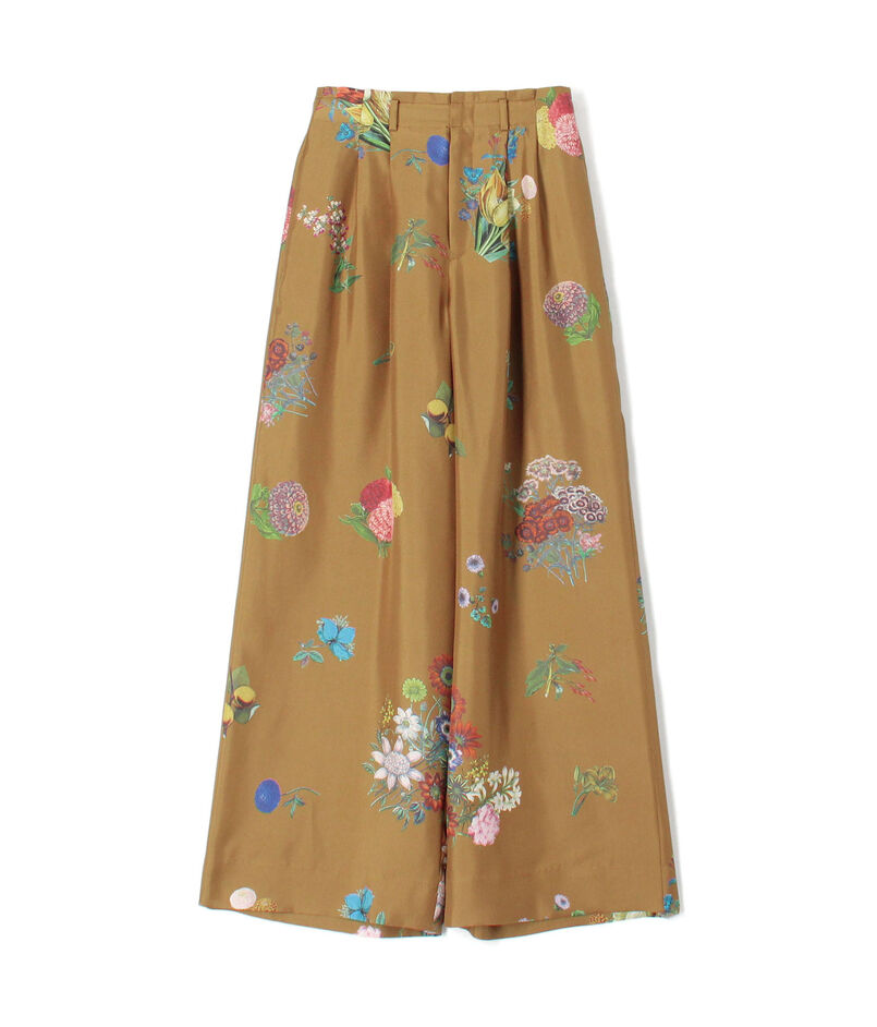 シルク BOUQUETプリント 2タックワイドパンツ