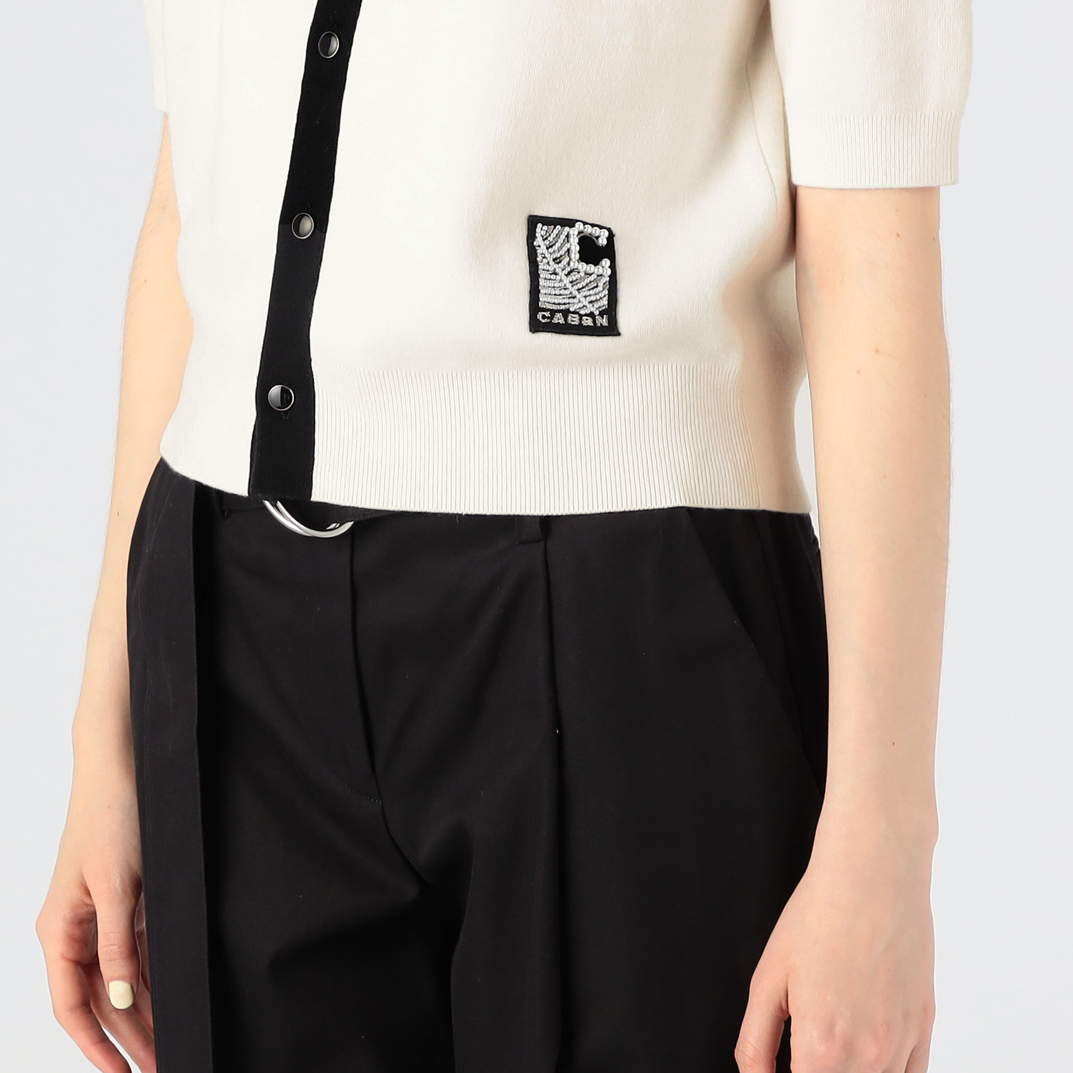 コットンカシミヤ バイカラーハーフスリーブカーディガン