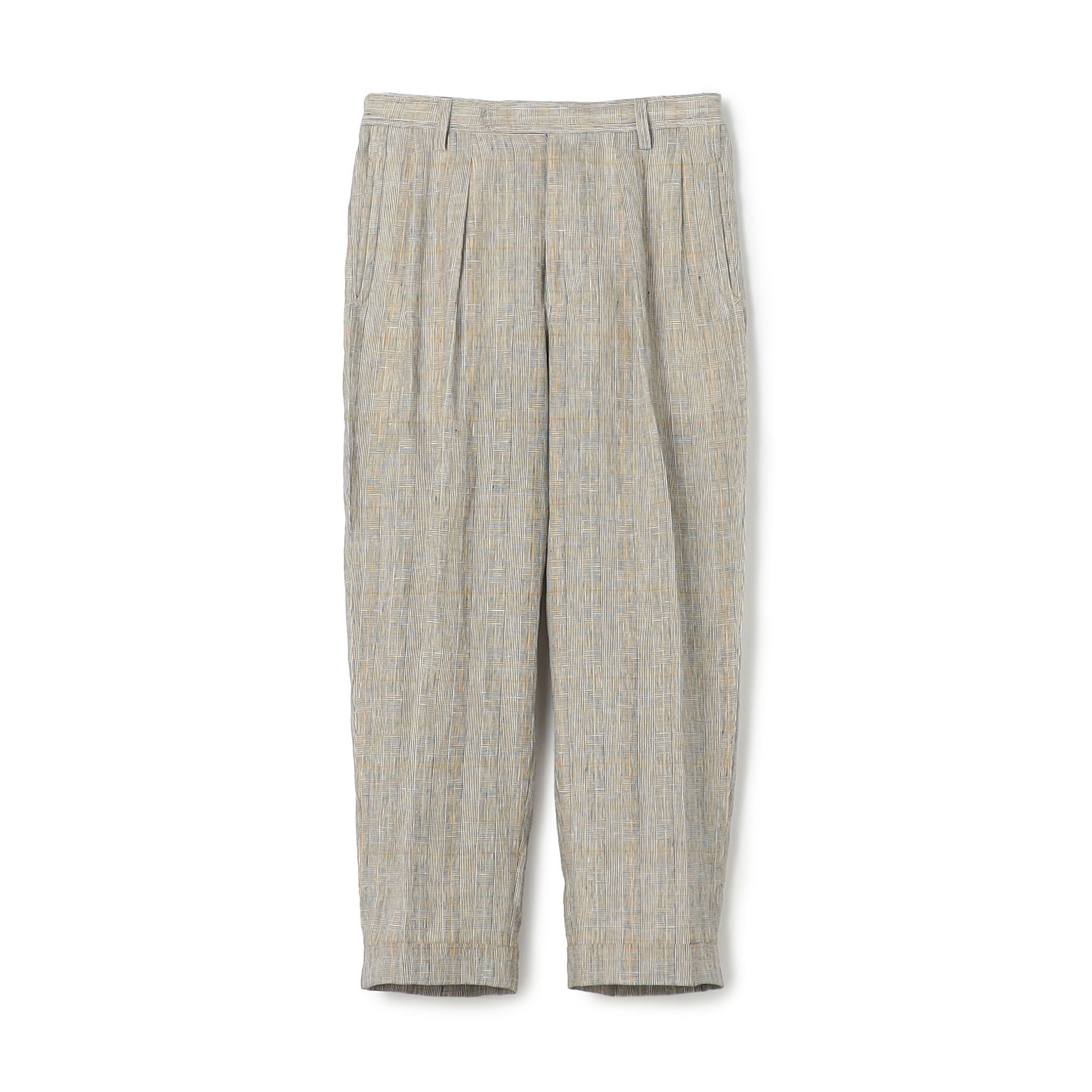 リネン グレンチェック 1タック ペグトップパンツ