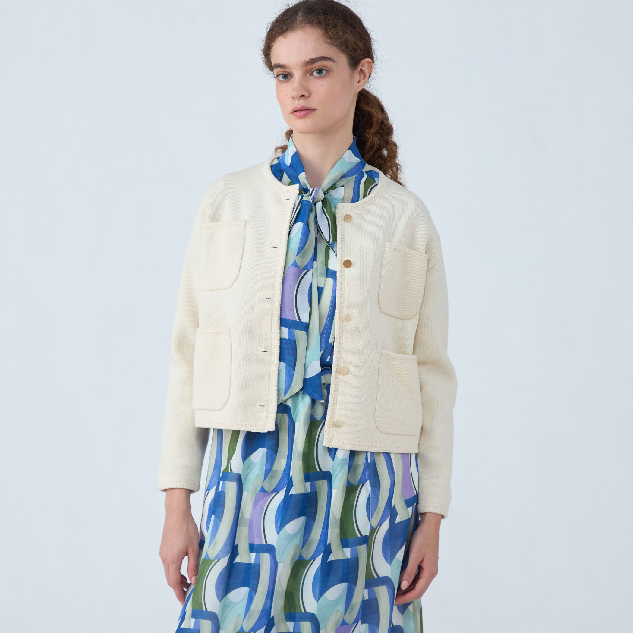 コットンポリエステルダブルフェイス 4ポケットカーディガン