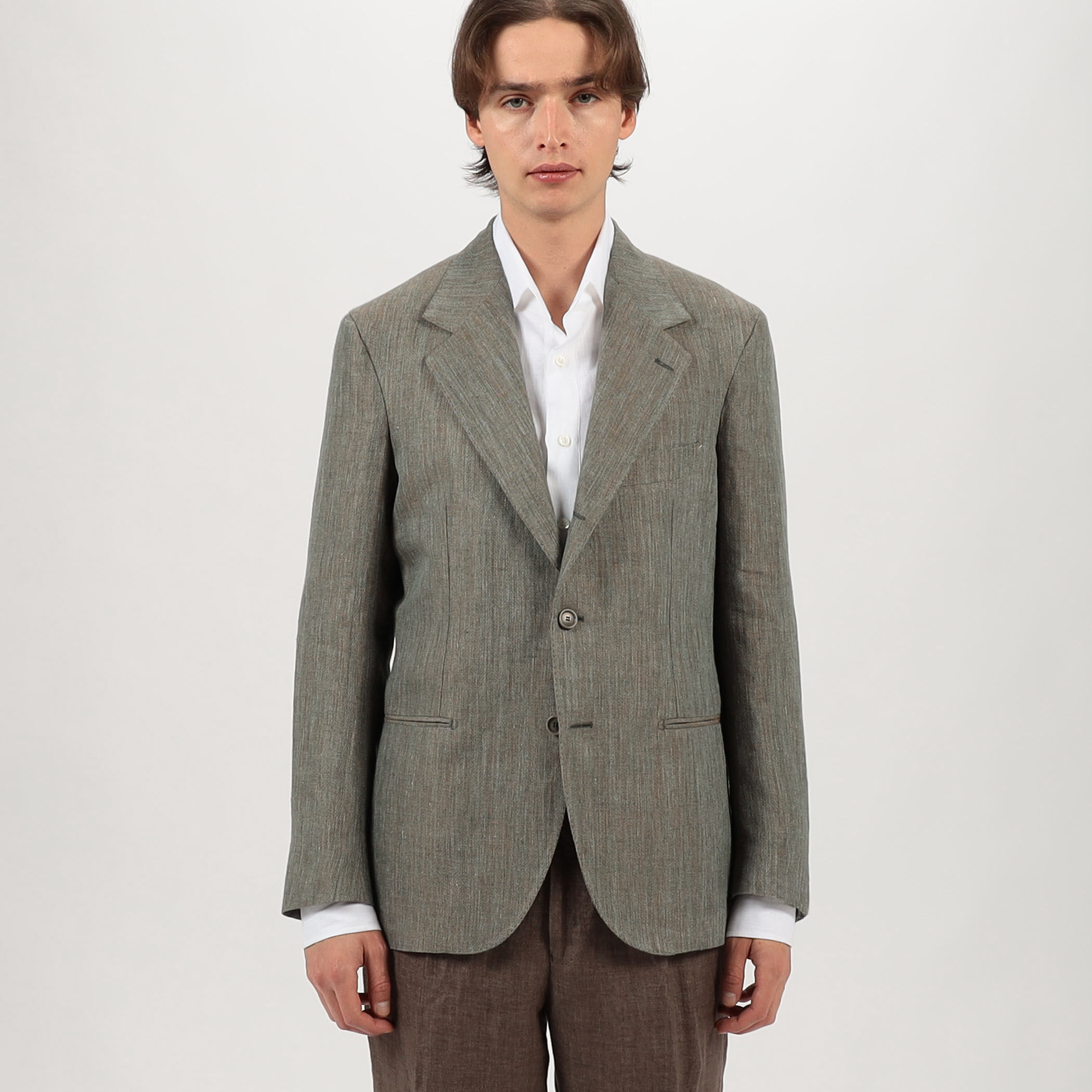 別注】De Petrillo CUMA リネンヘリンボーン シングルブレステッド3B