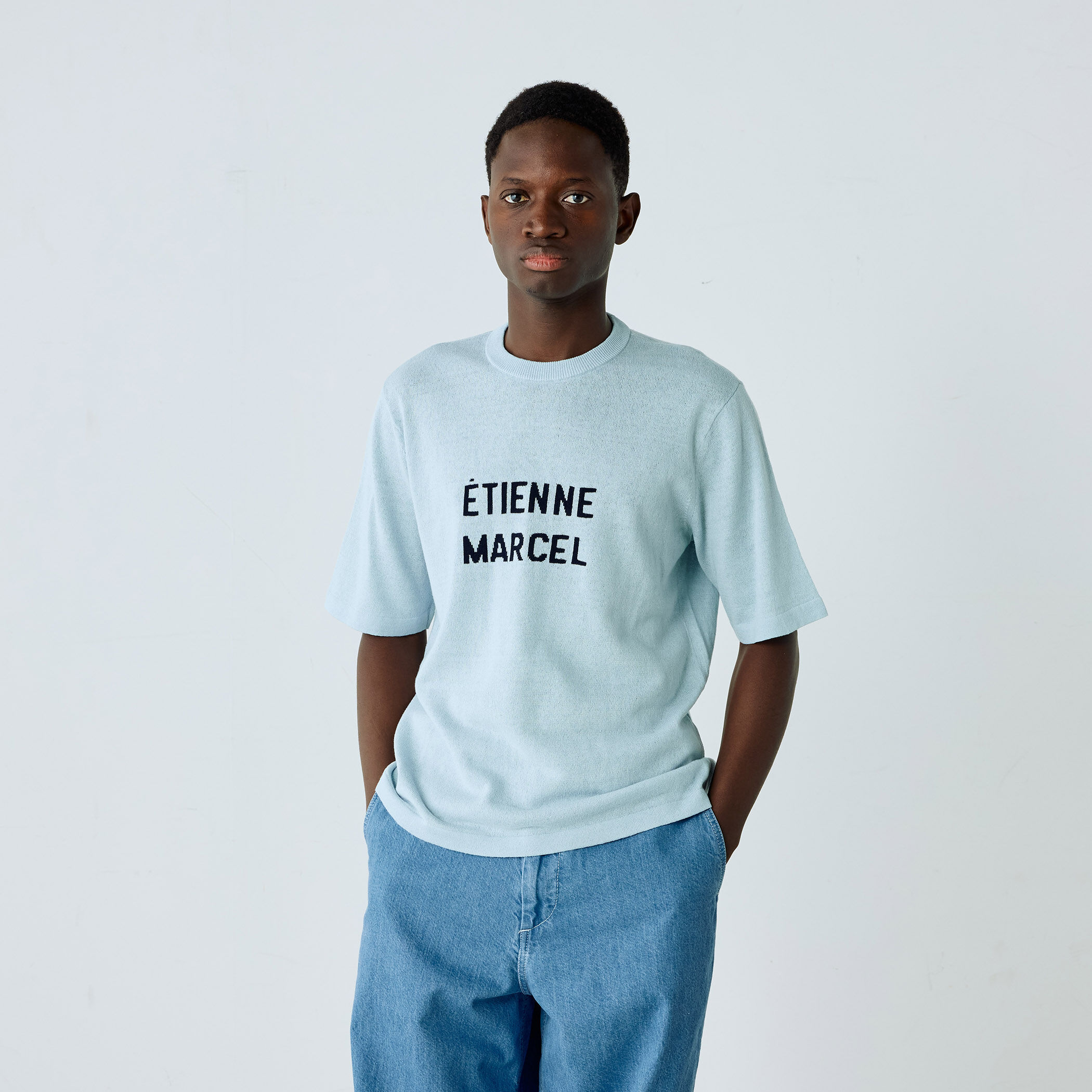 21SS アパルトモン　KALLMEYER リネン ロールネックニットTシャツ 14Gコットンリネンインターシャ クルーネックプルオーバーニット