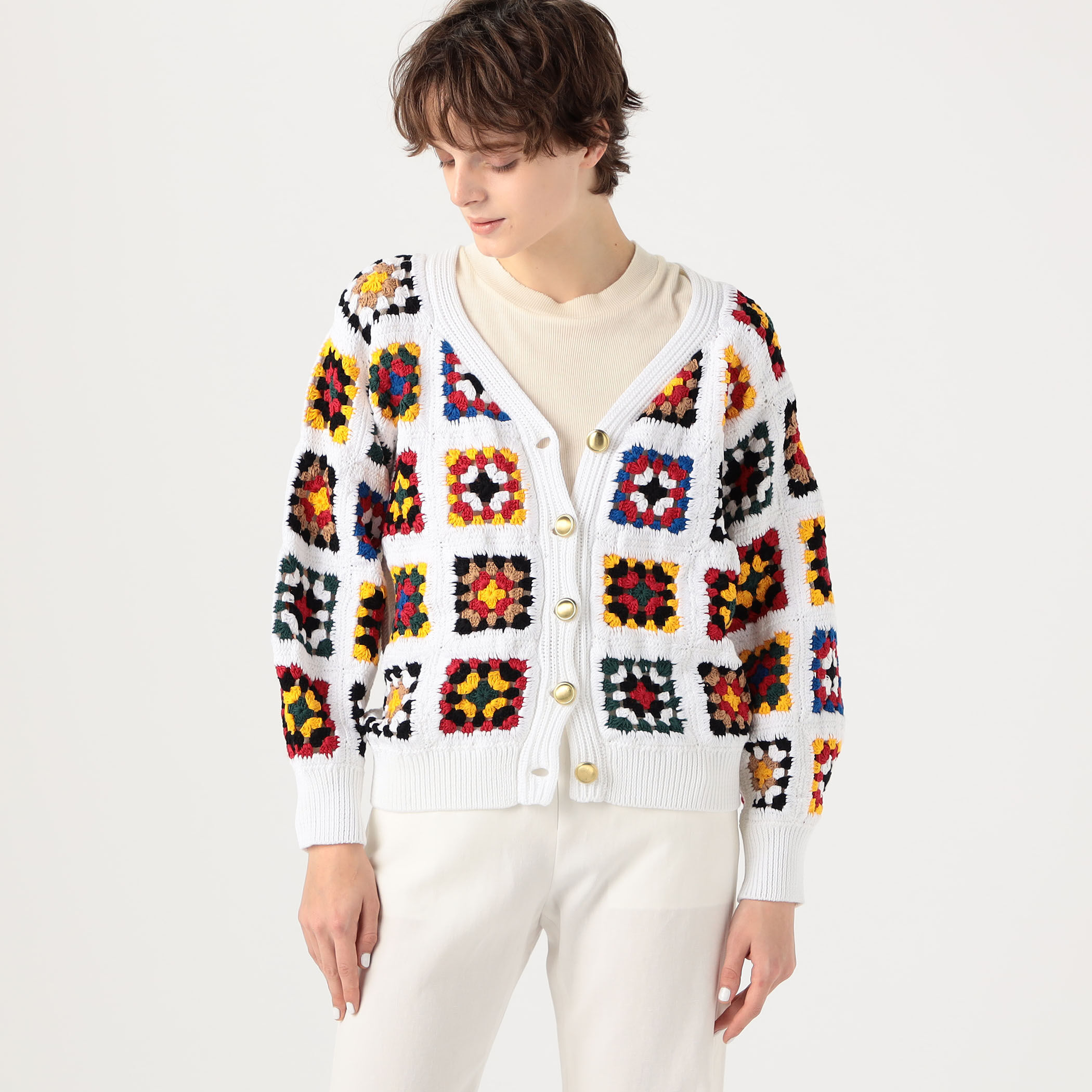 ROSETTA GETTY】MIX素材クロシェ グラニースクエア カーディガン