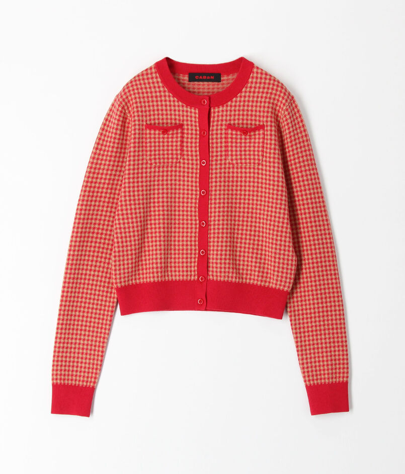 コットンカシミヤ ギンガムチェックカーディガン