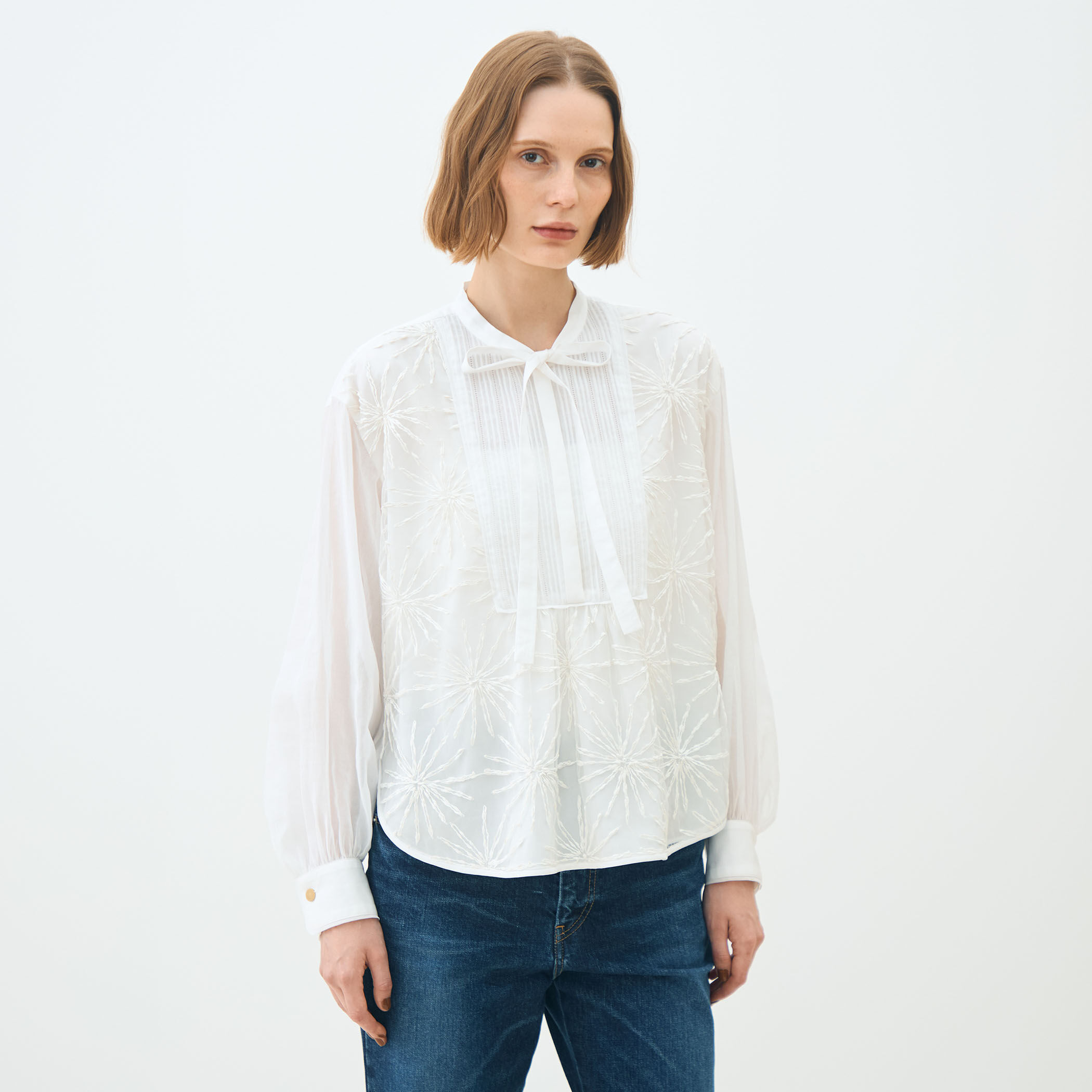 美品 トゥモローランドコレクション ホワイトコンビネーション ペプラムブラウス ホワイトコンビネーション ペプラムブラウス | maison