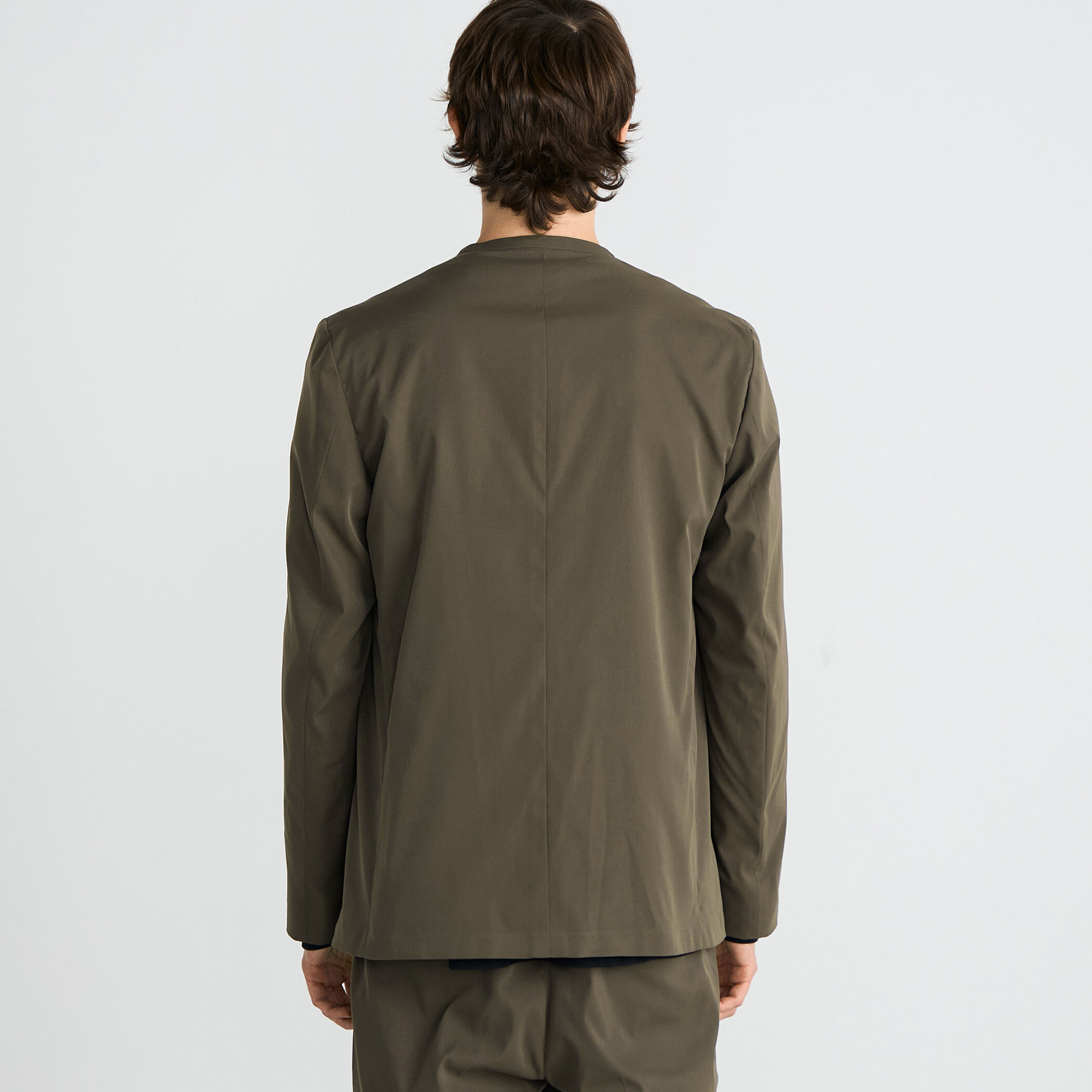 DINT ストラップ付きノーカラージャケット ブラウン Alotta 袖ファスナー付ノーカラージャケット -ファッション通販