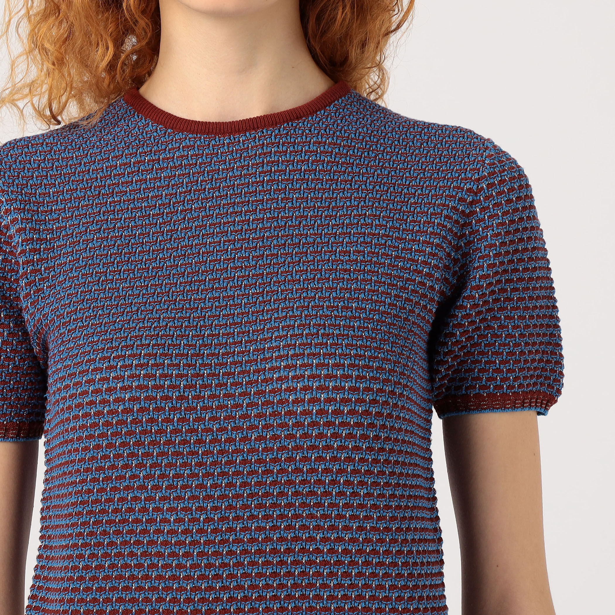 コットンナイロンラメボーダー クルーネックプルオーバー