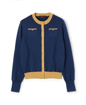 コットンカシミヤ バイカラークルーネックカーディガン