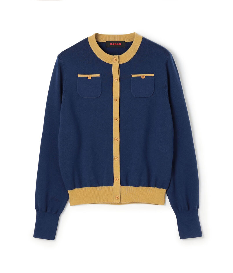 コットンカシミヤ バイカラークルーネックカーディガン