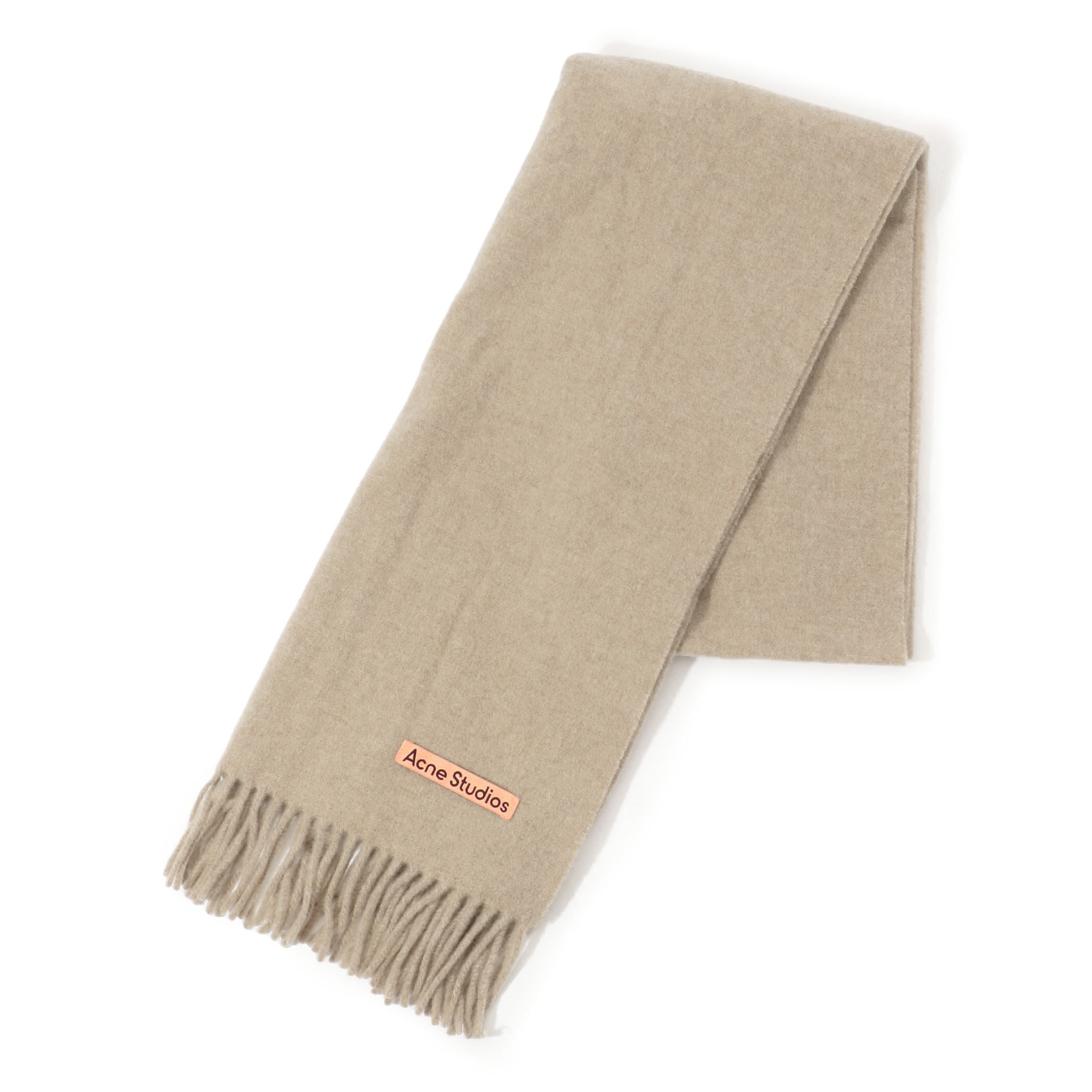 【美品】Acne Studios フリンジウールスカーフ　ナロー　ベージュ Acne Studios フリンジウール ナロースカーフ｜トゥモローランド 公式