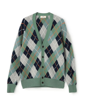 ラムウール インターシャアーガイル Vネックカーディガン