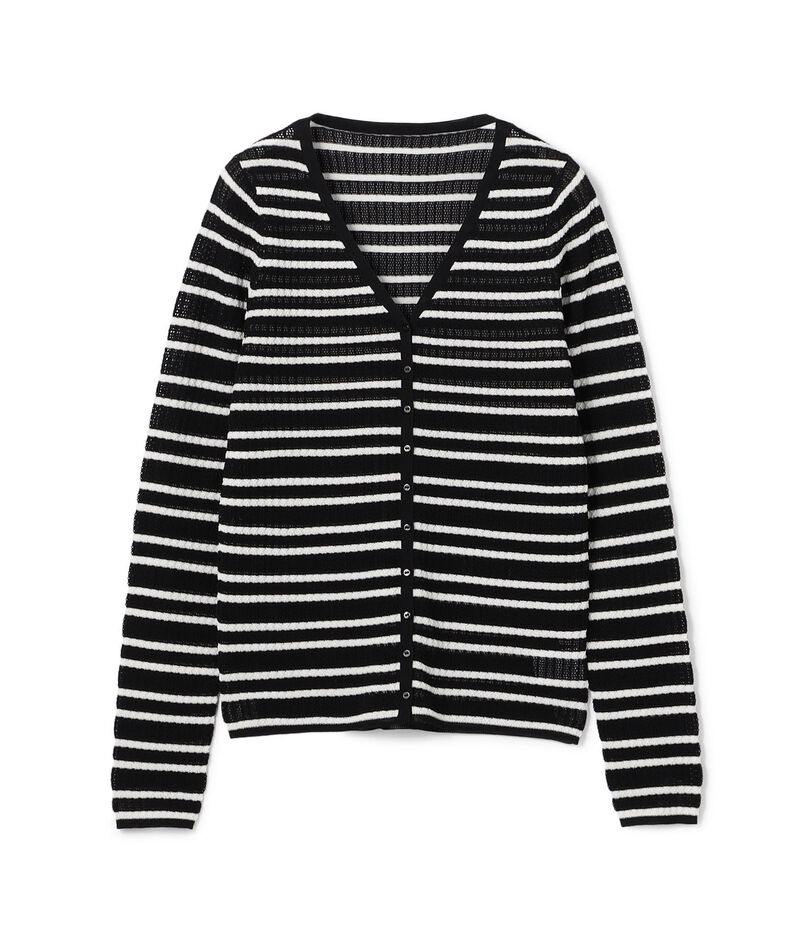 コットンポリエステルアセテートリブ Vネックカーディガン