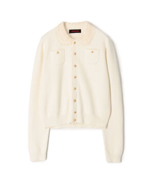 コットンカシミヤ レースコンビポケットカーディガン