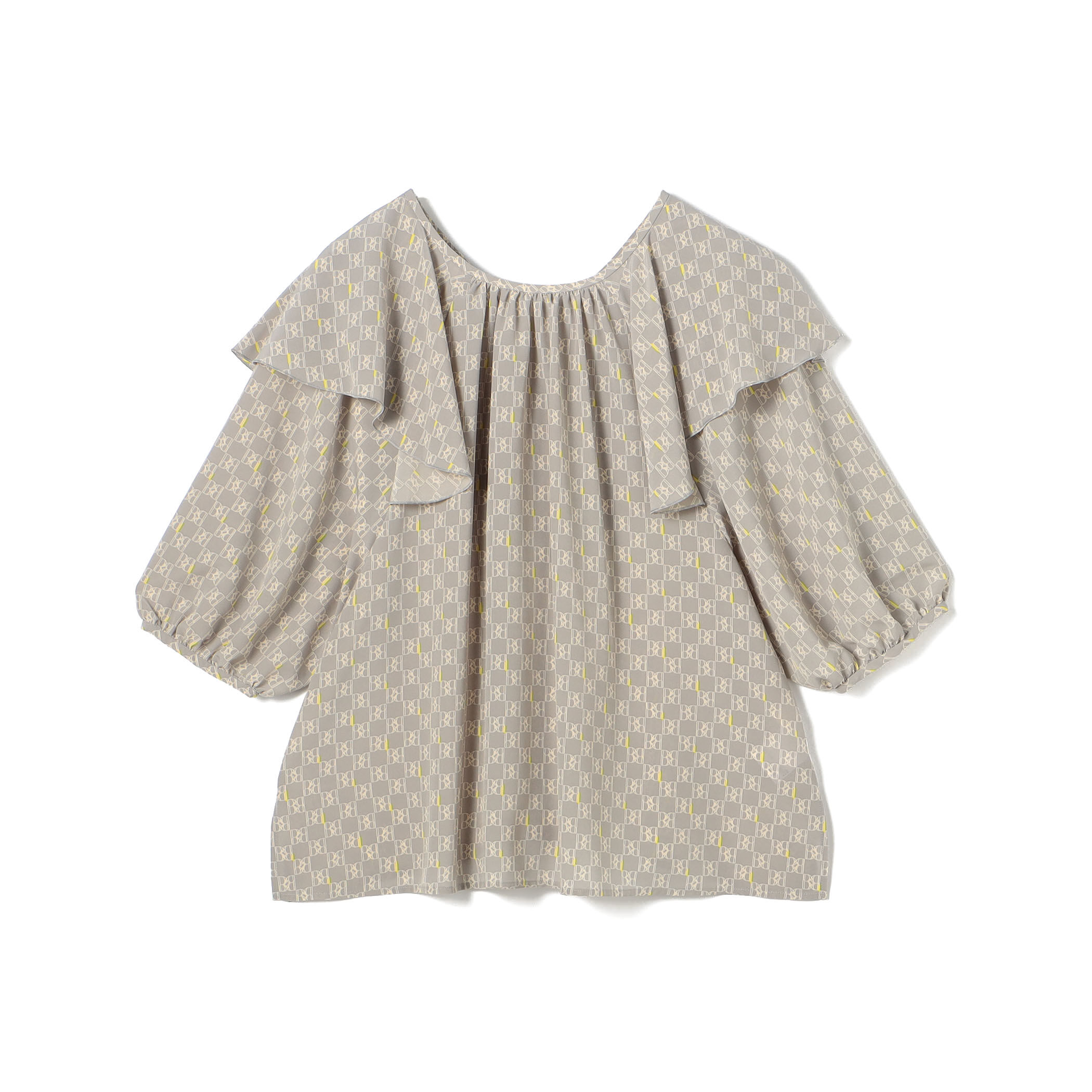 連休値下げ*美品 Ballsey BBダイアゴナルプリント ボウタイブラウス □BBタイポグラフィプリント フロンタブルブラウス