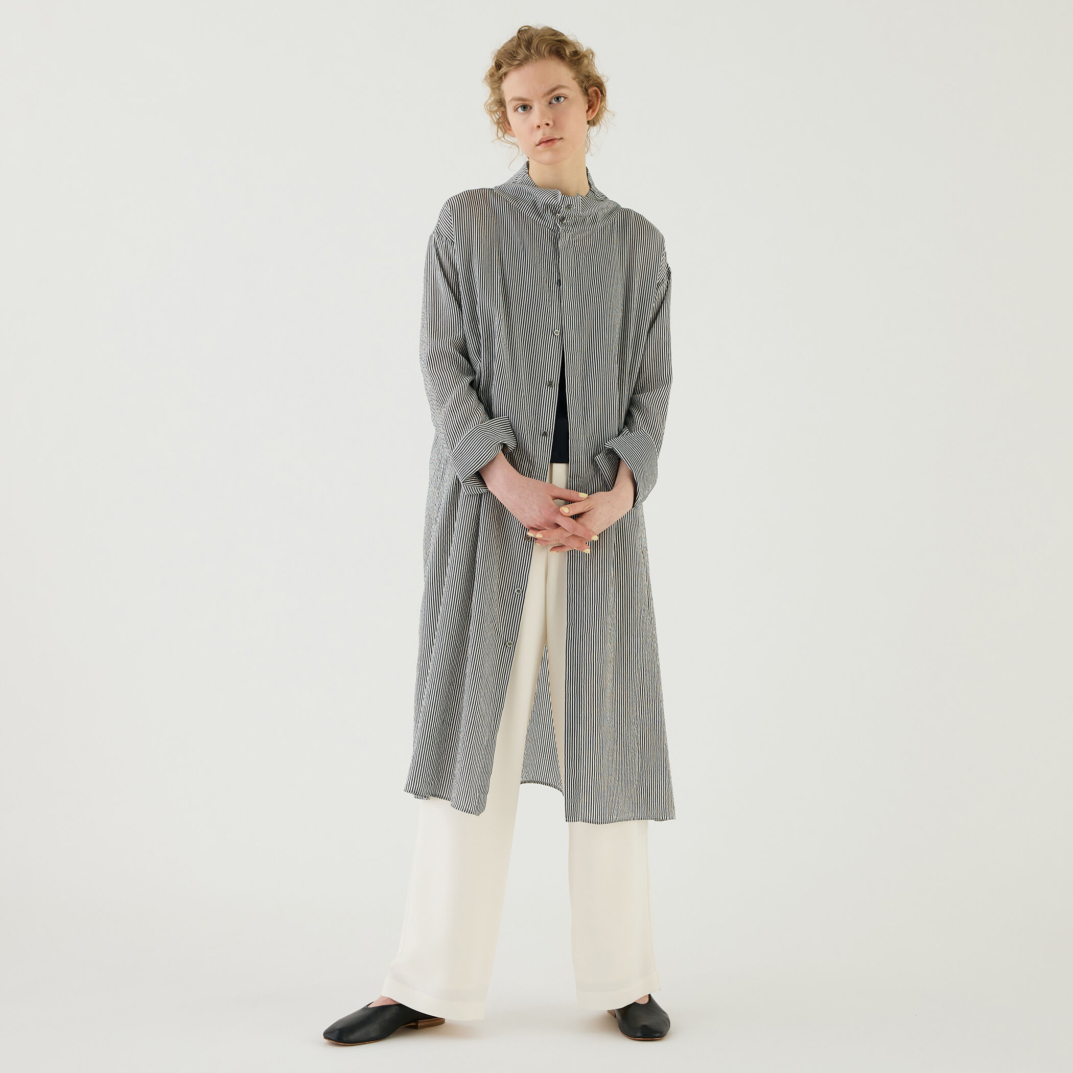 □セルロースシルクブロード ハイネックロングシャツ