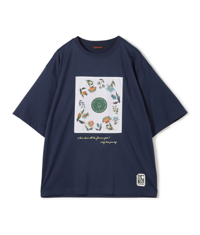 CABaN スビンコットン フラワーサークルプリントＴシャツ