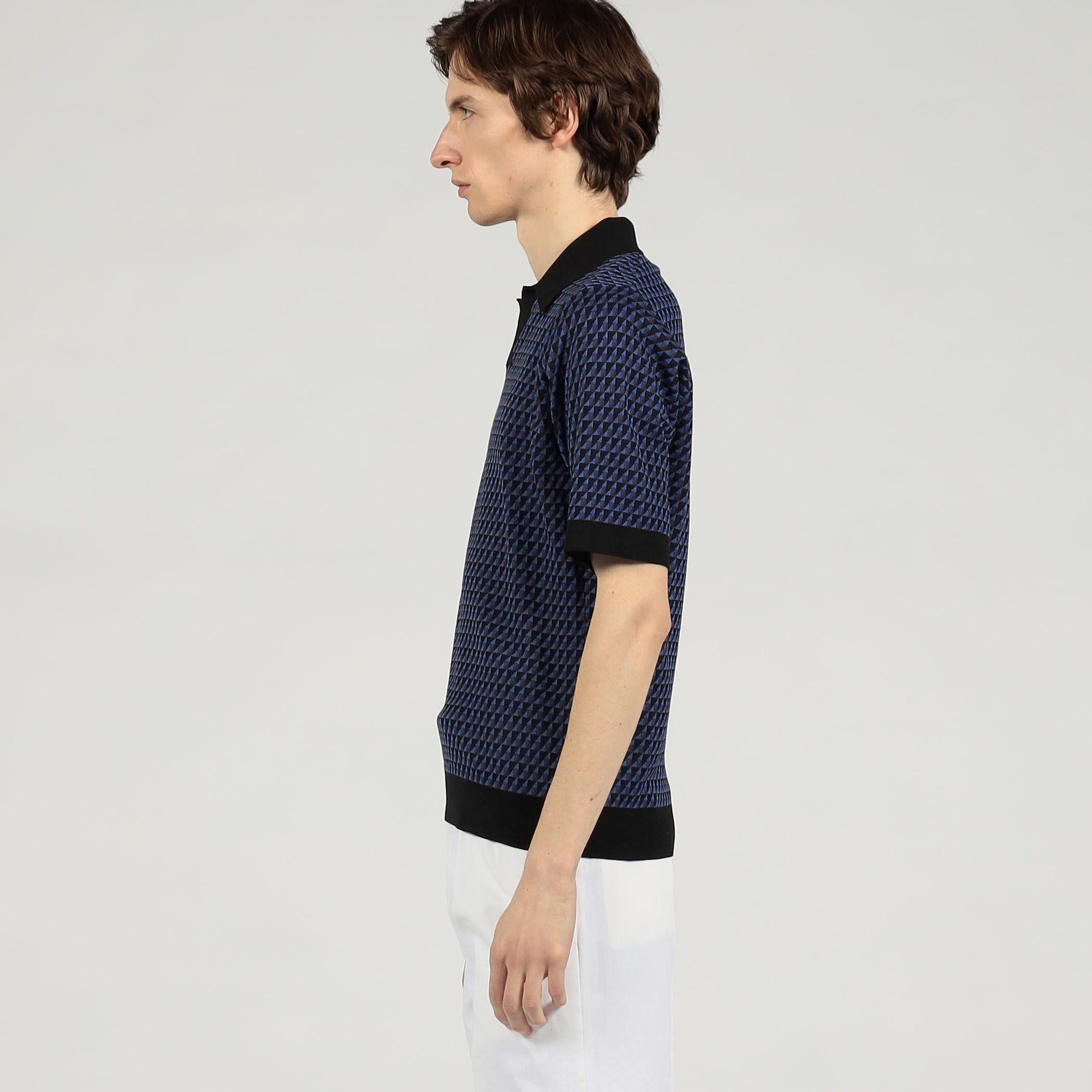 コットンリネンナイロン ジオメトリック ハーフスリーブ プルオーバー