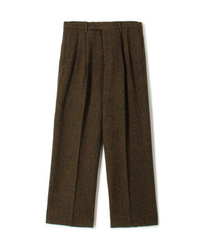 ウールツイードヘリンボーン 2プリーツワイドストレートバレルパンツ