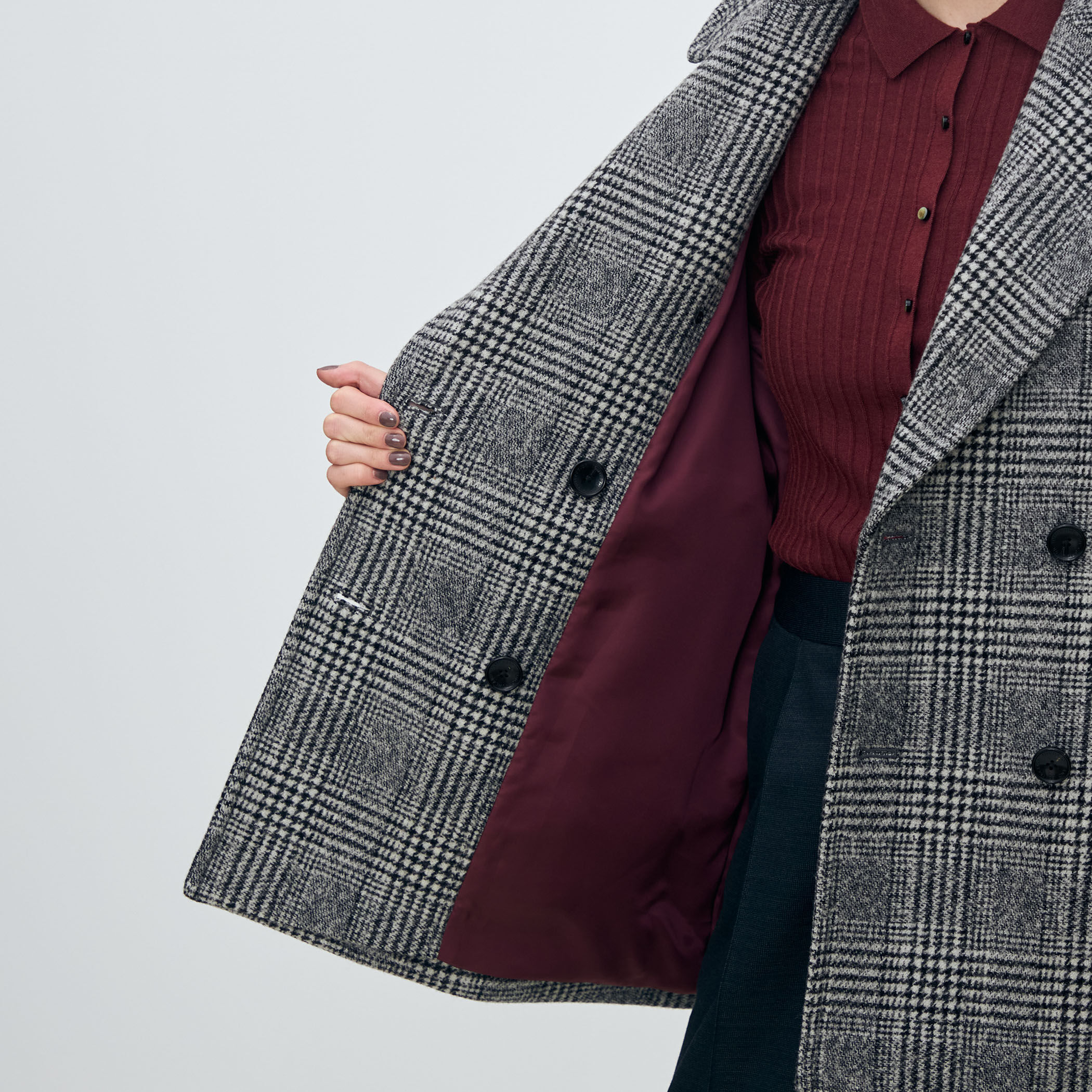 ウールカシミヤグレンチェック ダブルブレストコート