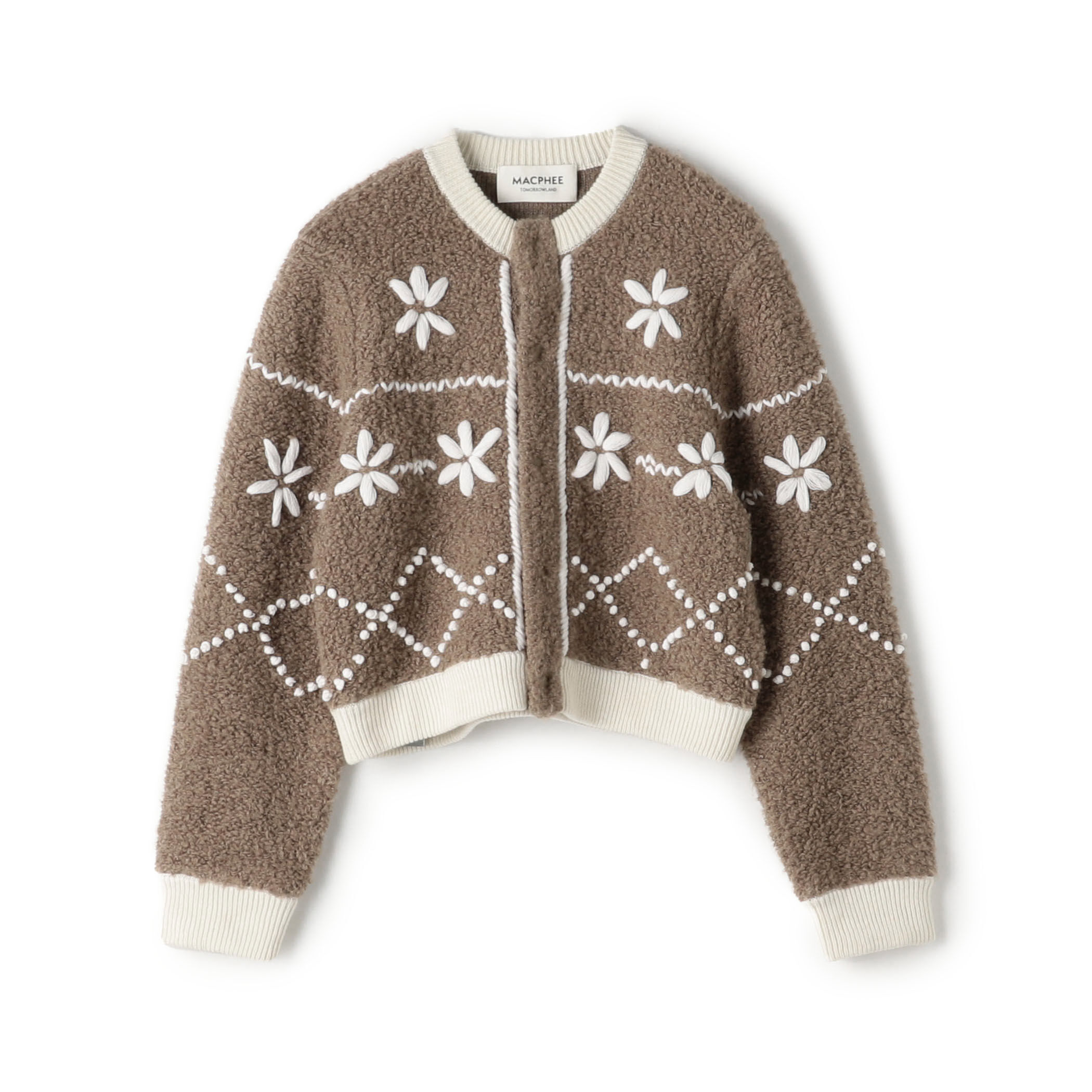 ムートンエンブロイダリー クルーネックカーディガン