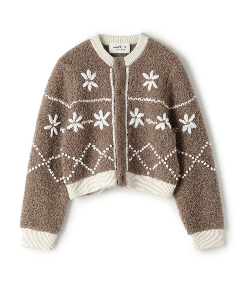 ムートンエンブロイダリー クルーネックカーディガン