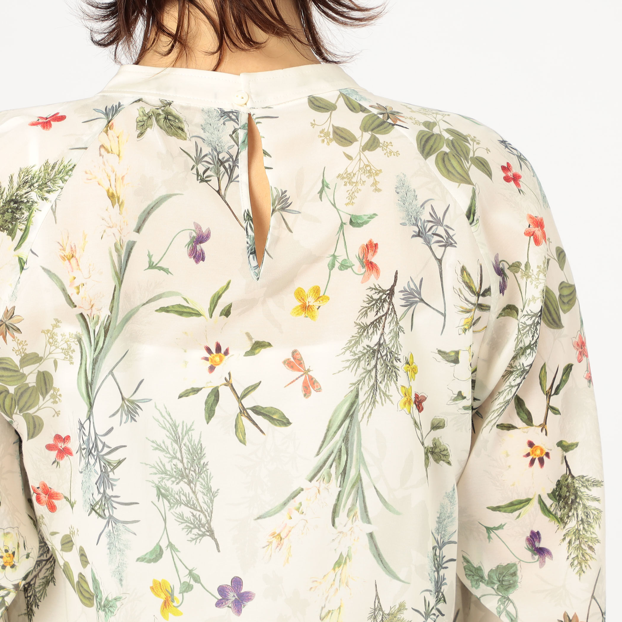 インセクトパフュームプリント ネックギャザーブラウス