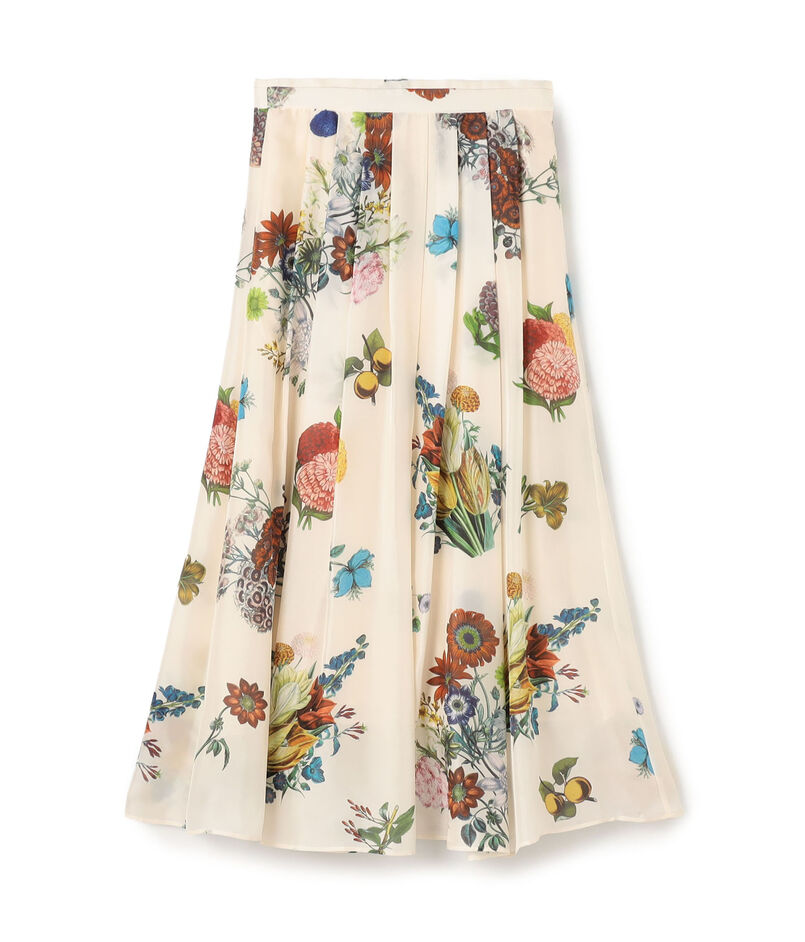 シルク BOUQUETプリント フレアスカート