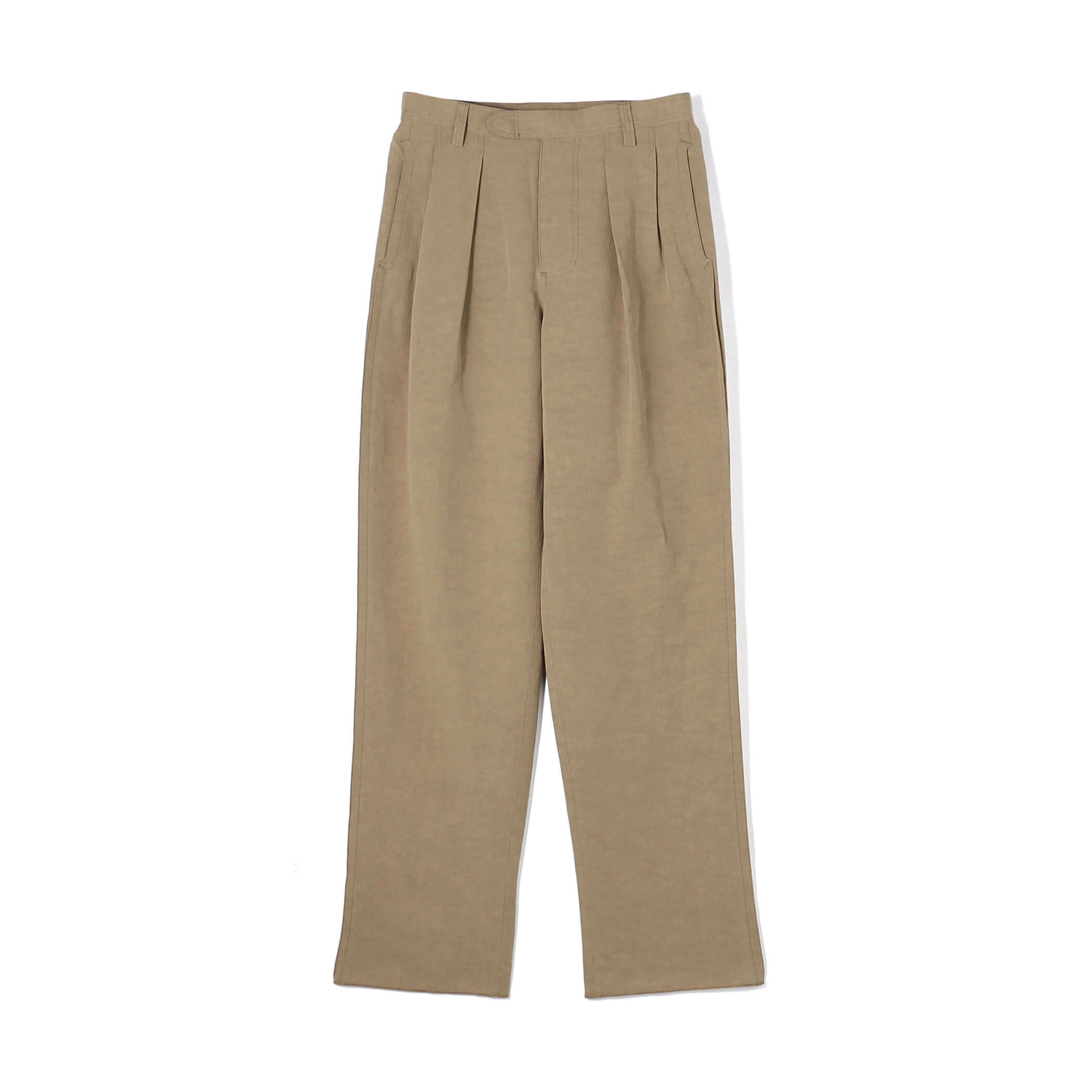リネンコットン 2タック ペグトップテーパードパンツ