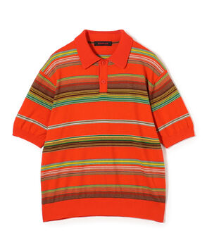 コットンカシミヤ マルチボーダー ポロプルオーバー