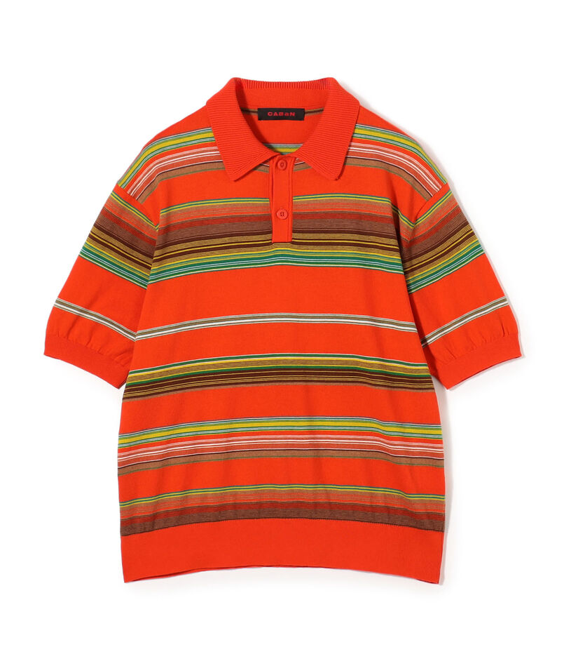 コットンカシミヤ マルチボーダー ポロプルオーバー