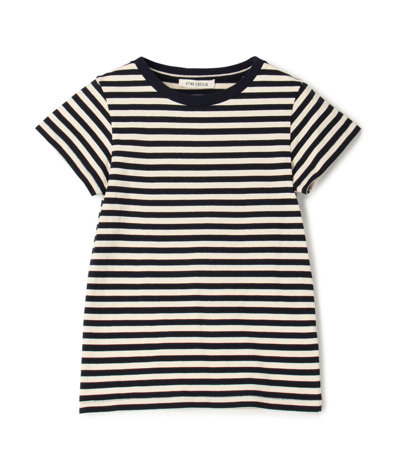 ETRE CECIL NAVY BRETON STRIPE CAP SLEEVE Tシャツ