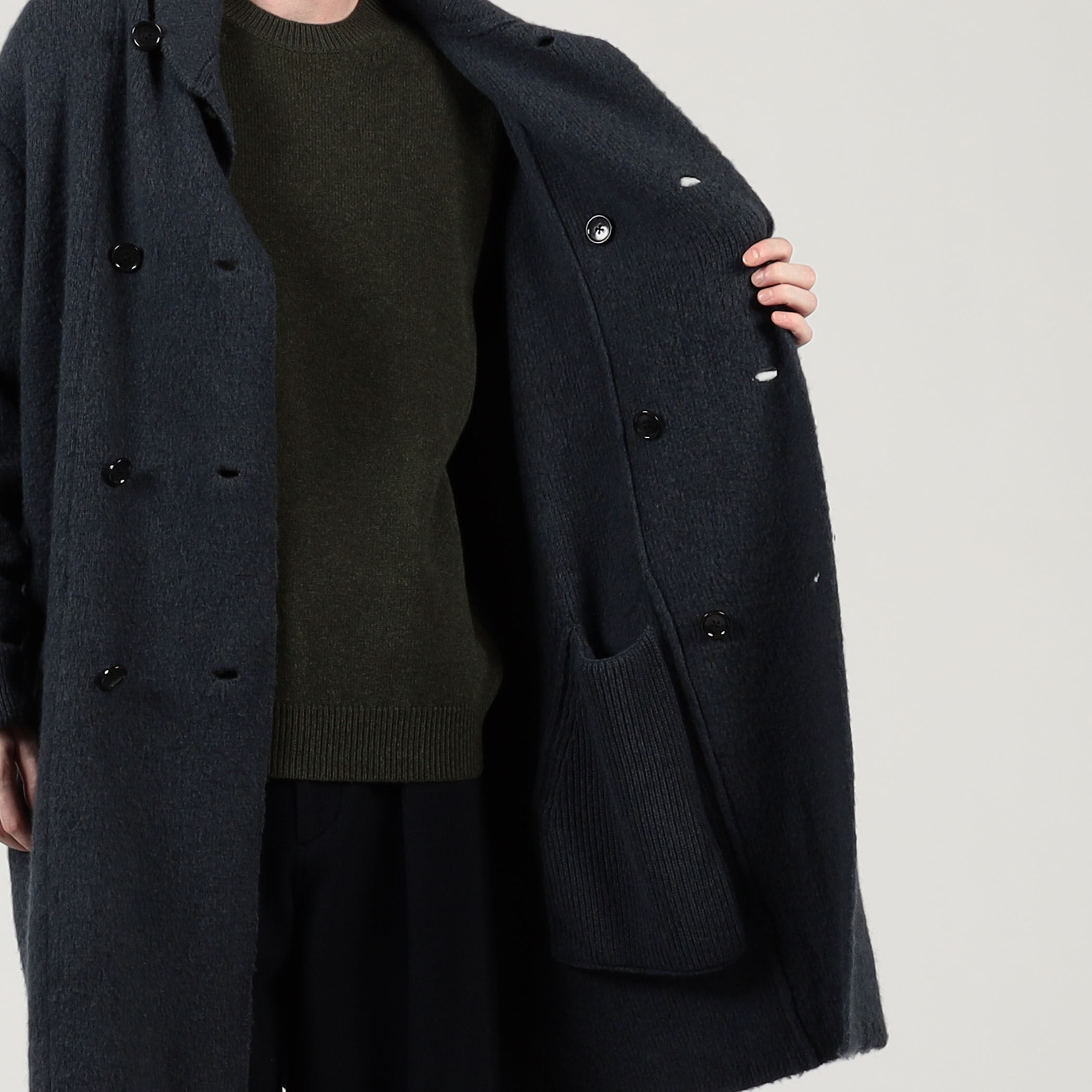 ウールカシミヤシルク ダブルブレステッド ニットコート