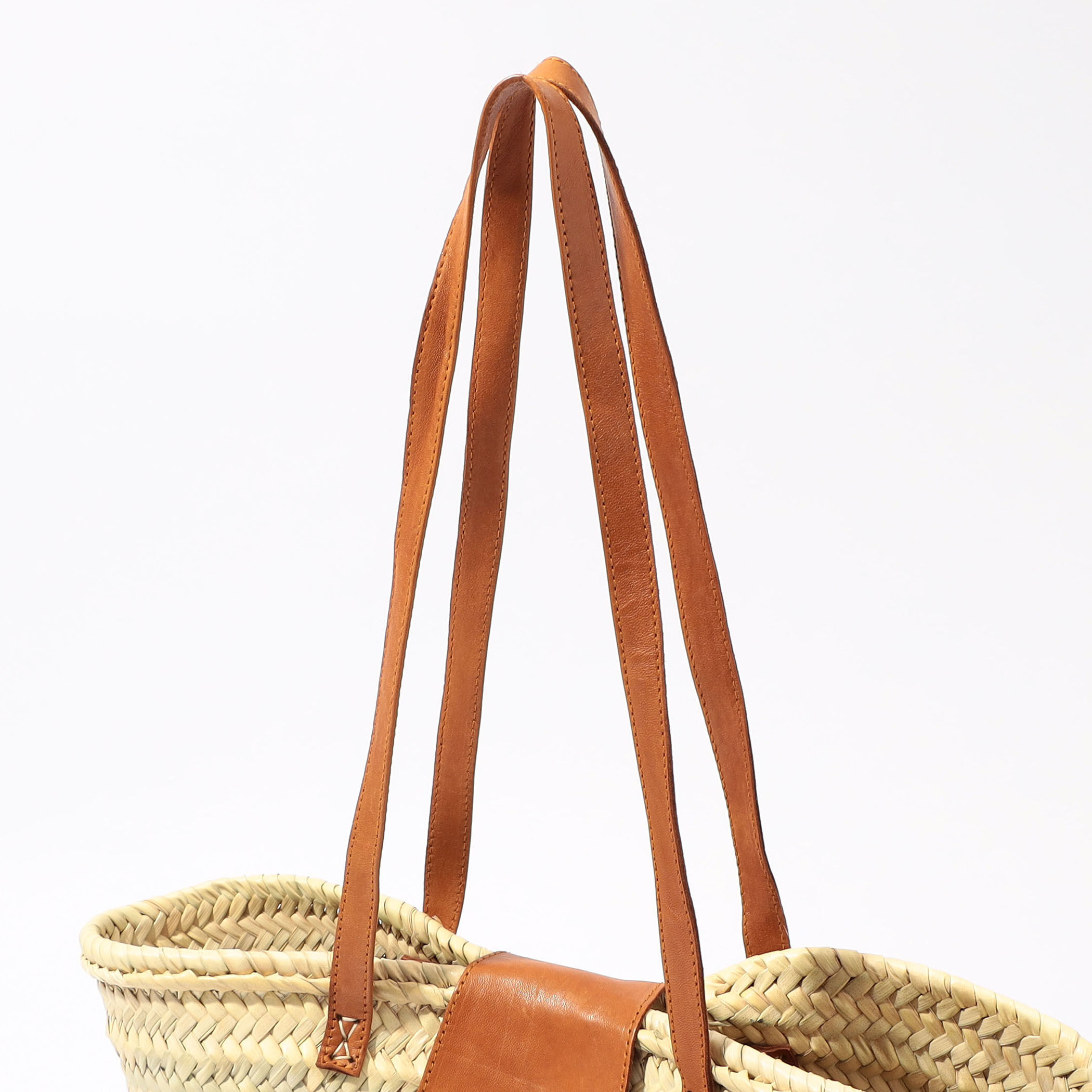 KECH LES ESSENTIELS RAFFIA FLAP SM レザーハンドルかごバッグ