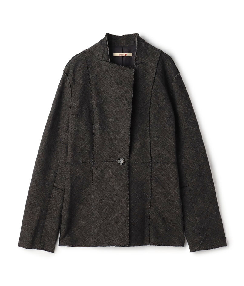 ヘリンボーンツイード ノーカラージャケット