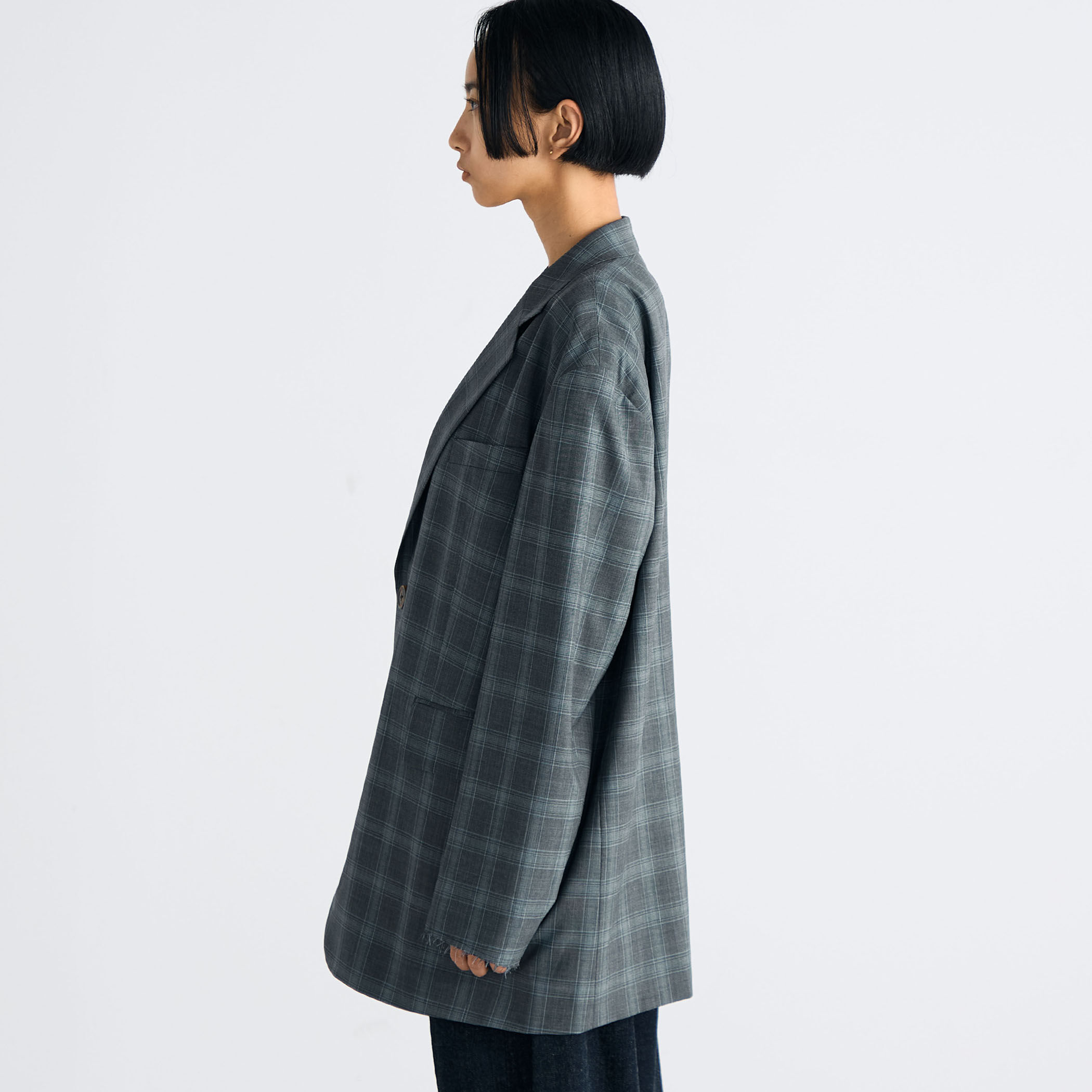 今期ウールオーバージャケット 尾州ウールブレンドニットジャケット 紺小柄 LES MUES【AOKI公式