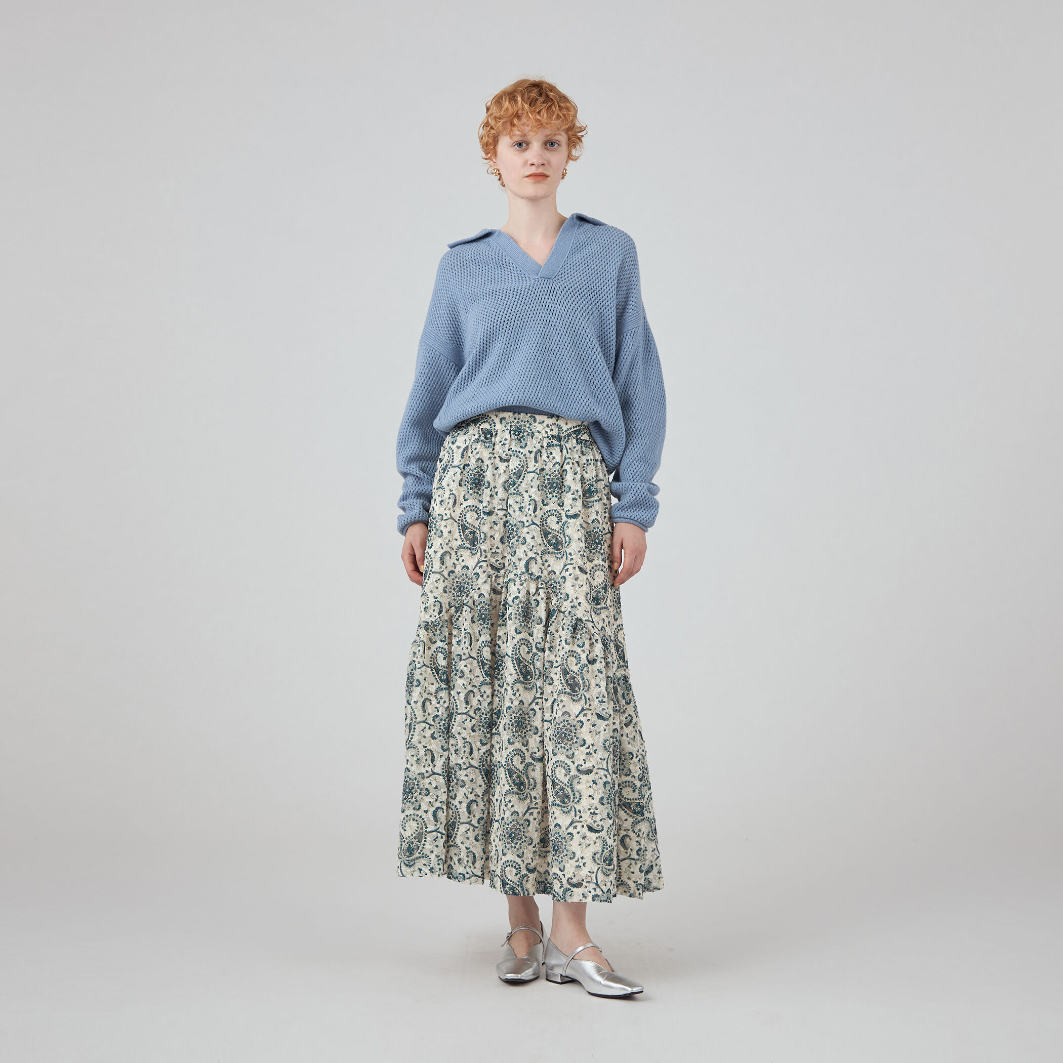 ポリエステルプリント ティアードマキシスカート｜トゥモローランド