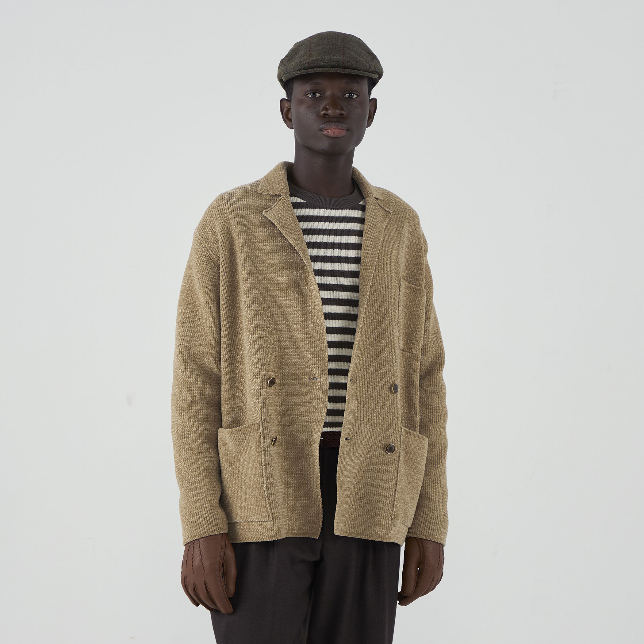 ポリエステルシェニールヤーン ダブルブレステッドニットジャケット