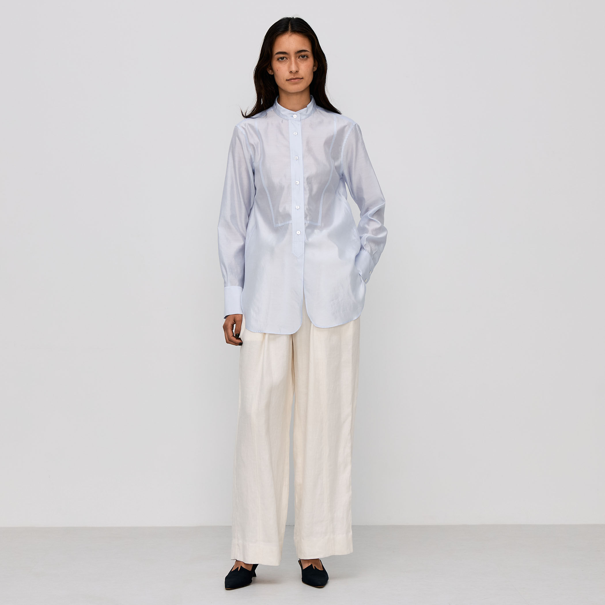 ウォッシャーシルク スタンドカラーシャツ｜トゥモローランド 公式通販